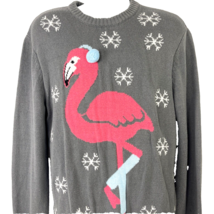 Winter Pink Flamingo Snowflake PomPom Accent L Knit Sweater Large Unisex Imagin8 - £21.52 GBP