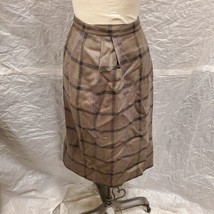 Vintage Alexander Julian Women&#39;s Brown Plaid Wool Blend Skirt - £39.21 GBP