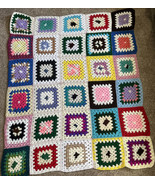 Colorful Afghan Granny Square Handmade Throw Blanket Square 45”x57” Gree... - £15.34 GBP