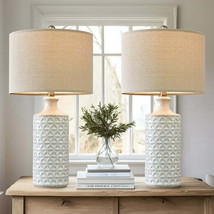 Elegant Ceramic Table Lamps Modern Farmhouse Nightstand Lamp Set  - £75.91 GBP