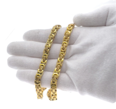 6mm Mens Flat Byzantine Chain Necklace Gold Stainless Steel 24&quot; - £20.52 GBP