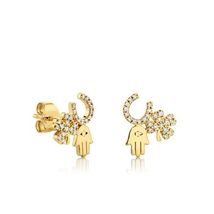 2Ct Round Cut CZ Diamond Hamsa Shape Stud Earrings 14K Yellow Gold Finish - £71.93 GBP