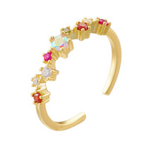 Multi Color Rainbow Red CZ 18k Yellow Gold Plated Irregular Adjustable Ring - £43.37 GBP
