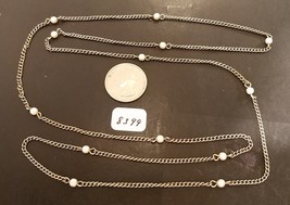 Vintage 36 inch Silver Tone Chain Necklace with Faux Pearls No Clasp - £4.69 GBP