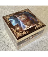 Halloween Magic Cat Themed Wooden Trinket Box - Wizard - $10.50