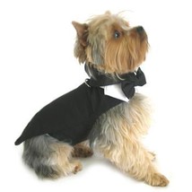 Black Dog Harness Tuxedo w/Tails, Bow Tie, and Cotton Collar - £72.15 GBP