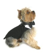 Black Dog Harness Tuxedo w/Tails, Bow Tie, and Cotton Collar - £70.88 GBP