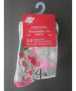 Christmas House Pink Flamingo Crew Socks 5-9 Fits Shoe Sizes &quot;Fa La La L... - £7.40 GBP