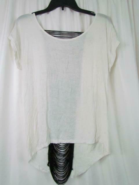 Twenty One White W/ Black Sexy Black String Back Sz Small Cap Sleeve - $5.69