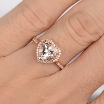 2Ct Heart Cut CZ Morganite &amp; Diamond Halo Engagement Ring 14K Rose Gold Finish - £126.28 GBP