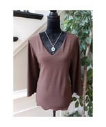 Spanx by Sara Blakely Top Blouse Womens XL Brown Stretch Deep V Neck Pul... - $25.74