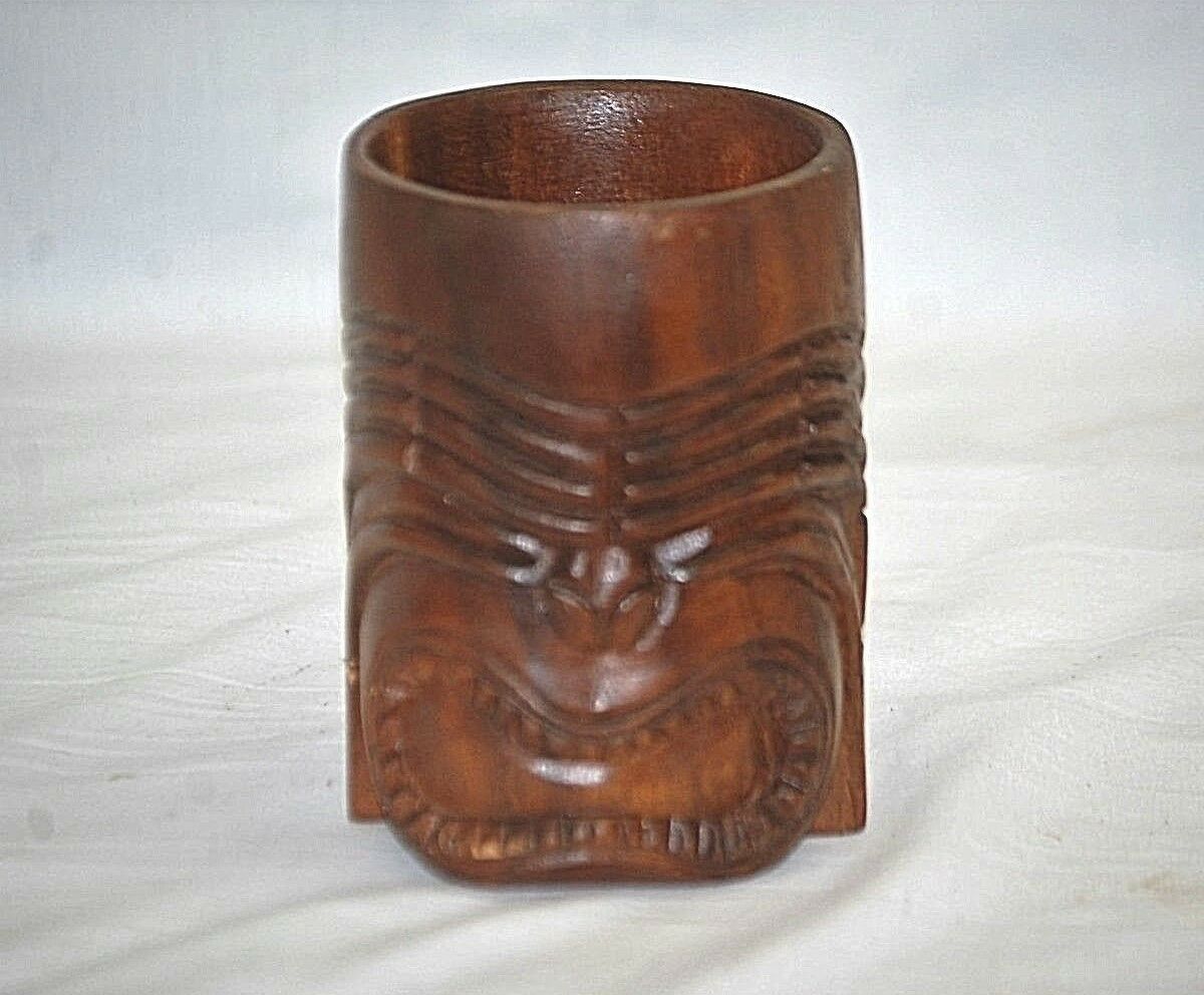 Old Vintage Wooden Tiki Mug Tankard Hand Carved South Pacific Bar Hawaii... - $14.84