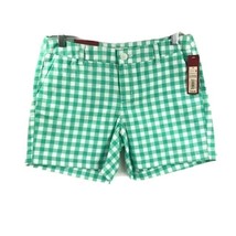 Merona Juniors Short Chino Shorts Green White Plaid 100% Cotton Size 4 - £15.98 GBP