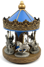Vintage Hudson Pewter Carousel 1980&#39;s Blue Silver Animals Zoo Swan Lion 8&quot; x 6&quot; - £95.92 GBP
