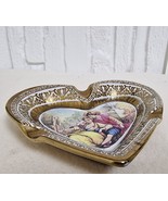 Heart Shaped Porcelain Ashtray Gold Trim Vintage Romantic Scene Gift Hom... - $25.78 CAD