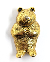 VTG Bear Signed MJ Figural Gold Tone Pin Animal Jewelry Value of Friendship USA - $12.99