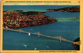 Aerial View Bay Bridge San Francisco California CA Linen Postcard E2 - £3.13 GBP