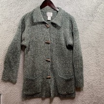 Oleg Cassini Sweater Sz S Chunky Knit Horn Toggle Cardigan Wool Blend Coat - $15.20