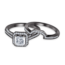 14K Black Gold Over 1.40Ct Princess Diamond Women Engagement Wedding Bridal Set - £84.18 GBP