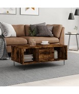Industrial Rustic Smoked Oak Wooden Coffee Table With Storage Drawer She... - £60.88 GBP