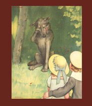 Red Riding Hoods Tearful Wolf Antique 1901 Mother Goose by Peter Newell Book Art - £23.91 GBP