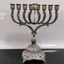 VTG Traditional Antique Style Nickel Hanukkah Menorah Israel Judaica - £36.65 GBP