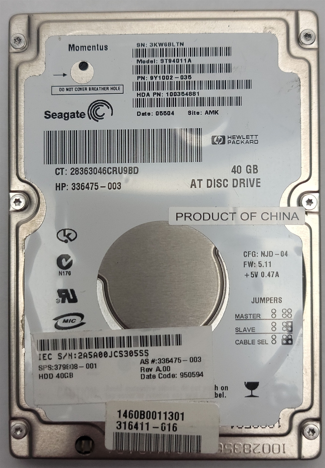 Seagate ST94011A HDD , 2.5&quot; , 40 GB, 44-Pin IDE/PATA/UDMA-100, tested w/... - $48.97