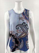 J Jill Sleeveless Blouse Small Petite Blue Red White Paisley Printed She... - £15.82 GBP