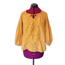 Old Navy Peasant Top Blouse Yellow Women Keyhole Neck Eyelet Size XS - £11.17 GBP