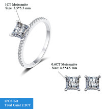 Certified Moissanite Necklace Engagement Ring Stud Earrings for Women 3.2CT Prin - £137.78 GBP