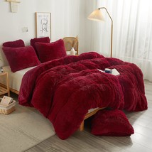 (Queen Size, Red) 1 Faux Fur Fuzzy Quilt Cover), Zipper Closure - £52.75 GBP