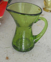 Vintage Art Glass Green Crackle Glass Small Pitcher or Creamer 3 3/8&quot; Tall - £14.01 GBP