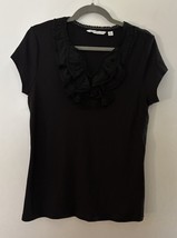 Isaac Mizrahi Woman&#39;s Ruffled Top Black TShirt Cap Sleeves Size Small NWOT - $309.25 MXN