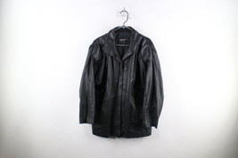 Vintage 90s Pelle Leather Womens XL Distressed Full Zip Collared Jacket Black - £70.02 GBP