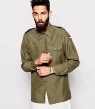Vintage 1980s German army olive military shirt khaki jacket Bundeswehr - £11.71 GBP