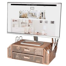 Rose Gold Monitor Stand With Drawer  Computer Monitor Riser With Storage... - £80.22 GBP