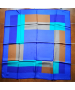 Vintage Silk Square Scarf Blue Hand Rolled Geometric Large Classic Italy... - $9.87