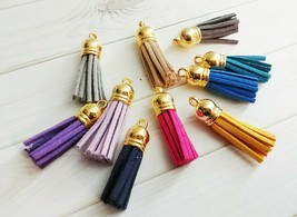 5 Tassel Pendants Aromatherapy Diffuser Gold Top Faux Suede Assorted Charms Lot - £3.19 GBP