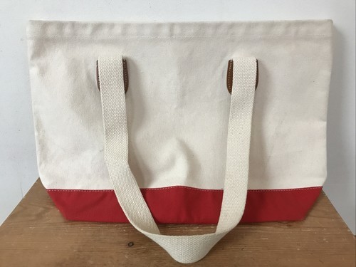 Vintage Style Cotton Canvas Red Beige Beach Vacation Tote Bag Large 17&quot; ... - $29.69