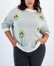 Just Polly Women&#39;s Trendy Plus Size Smiley Crewneck Sweater Cream 2X B4H... - £15.91 GBP
