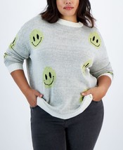 Just Polly Women&#39;s Trendy Plus Size Smiley Crewneck Sweater Cream 2X B4H... - £15.94 GBP