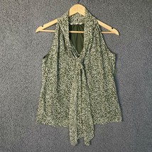 Old Navy Tie Neck Blouse Womens S Petite Olive Green Top Casual Sleevele... - $10.83