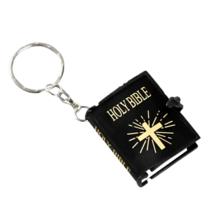 Mini Holy Bible Keyring Book Keychain Christian Cross Black Genuine Readable - £3.46 GBP