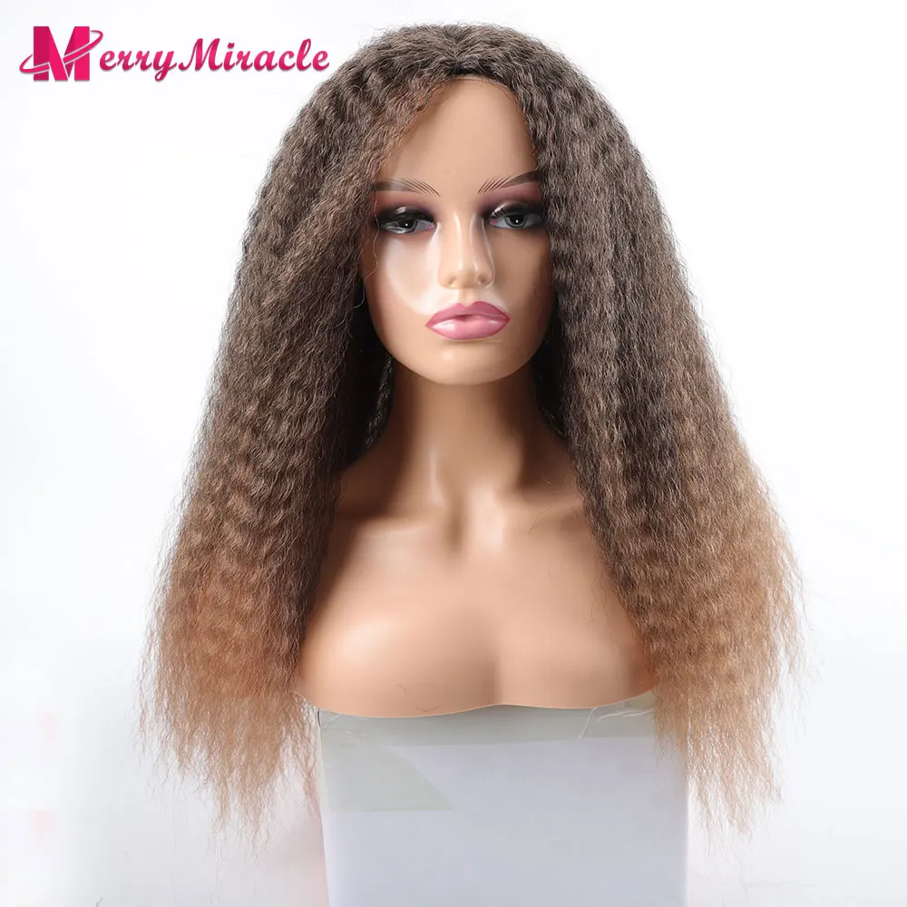 Long Kinky Curly Ombre Color Synthetic Wigs for Black Women Black Blonde... - £13.33 GBP