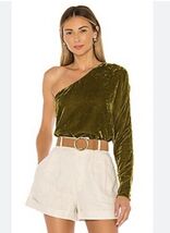 Revolve Tularosa 'Nova' Moss Velvet One Shoulder Long Sleeve Top XS EUC - $14.84