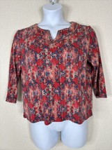 Rafella Womens Size XL Red Mosaic Floral Grommet V-neck Blouse 3/4 Sleeve - £9.91 GBP
