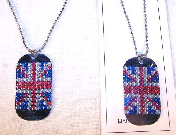 NEW DOG TAG BRITISH FLAG NECKLACE WITH JEWELS great britian FASHION JEWELRY - £3.78 GBP