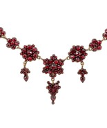 Genuine Natural Bohemian Garnet Necklace w/ Rosette Chain 3 Drops 16.5&quot; ... - €584,91 EUR