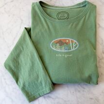 Life Is Good Mountain Scene Women's L Green Long Sleeve Relaxed Fit T-Shirt - $18.95