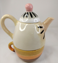 Tea For One Tea Pot &amp; Cup Multicolor Decor 3 Pc 8&quot;X18&quot; - £13.48 GBP